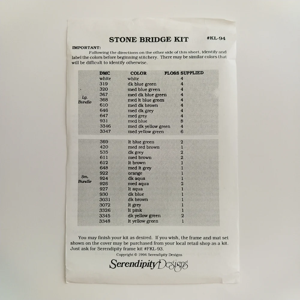 Vintage Serendipity Designs Stone Bridge Counted Cross Stitch Kit #KL-94 New